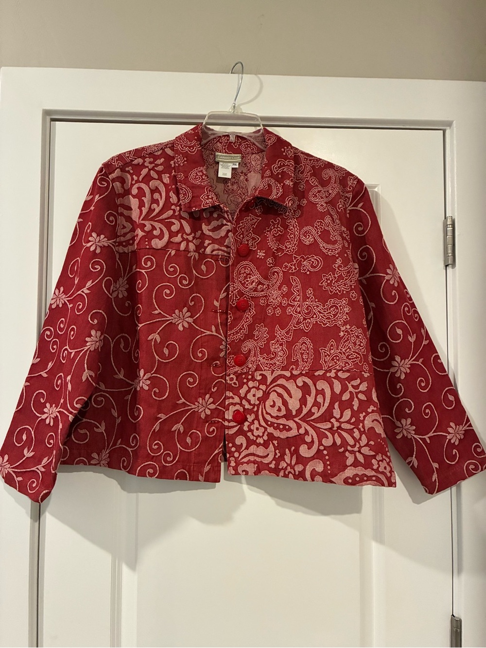 Vintage Coldwater Creek Red Patterned Button-Front Jacket PXL